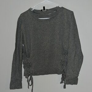 Gray Crop Sweatshirt with Ruched Tie Front